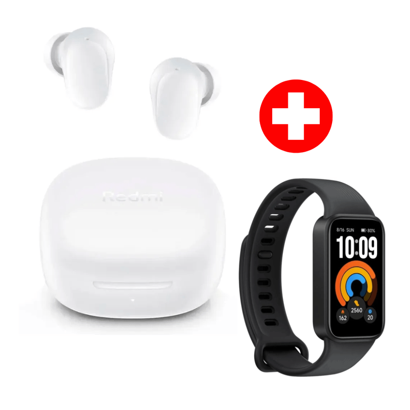 Audífonos Xiaomi Buds 6 Play y smart band 11 blanco frontal