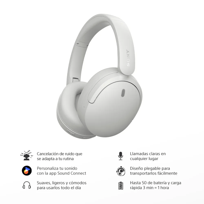 Audífonos Sony WH-CH730N ANC hasta 75 horas blanco especificaciones