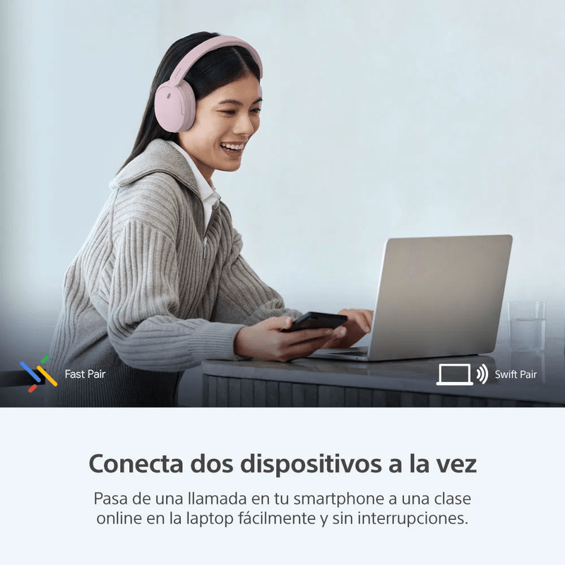 Audífonos Sony WH-CH730N bluetooth 6.0 ANC rosado fast pair