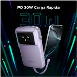 Batería externa Ugreen con cable integrado, púrpura batería