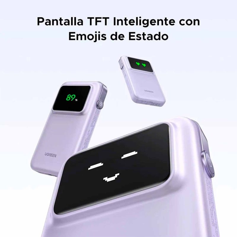 Batería externa Ugreen con cable integrado, púrpura garantía