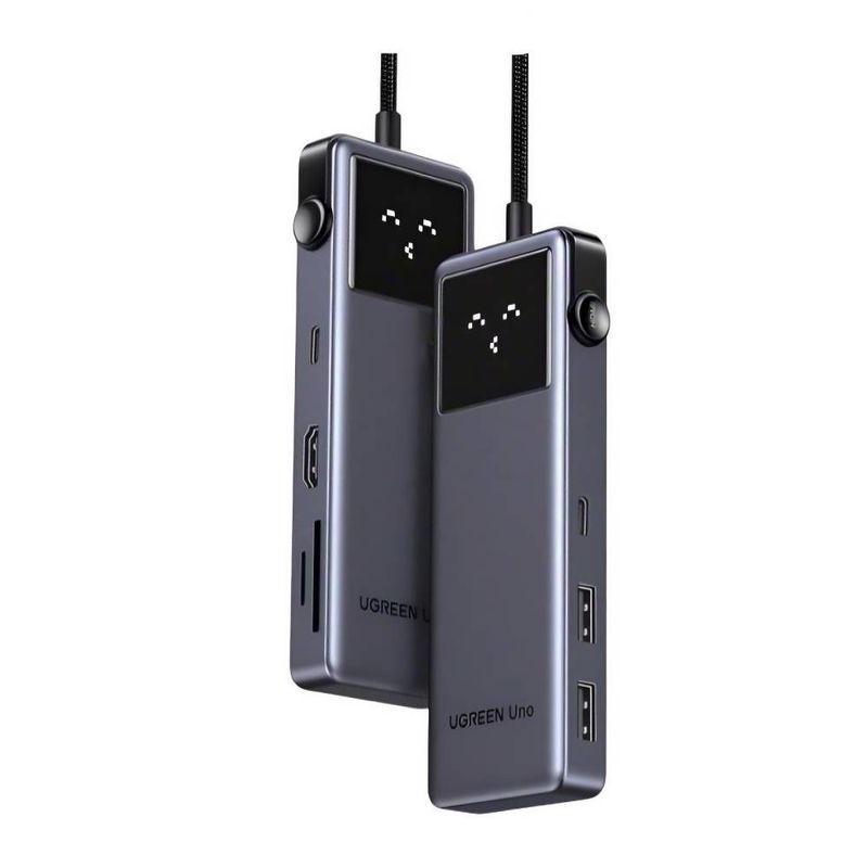 Adaptador Ugreen 7 en 1 USB-C HDMI 4K gris frontal y lateral