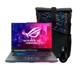 Asus ROG Strix G16 RTX 5060 con mochila y mouse frontal