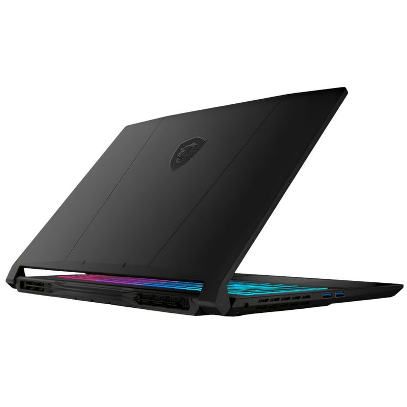 Laptop MSI Katana 15 HX RTX 5060 y pantalla 144 Hz lateral dorsal oblicuo