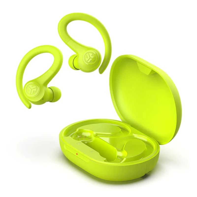 Audífonos deportivos JLab Go Air Sport IP55 amarillo frontal oblicuo