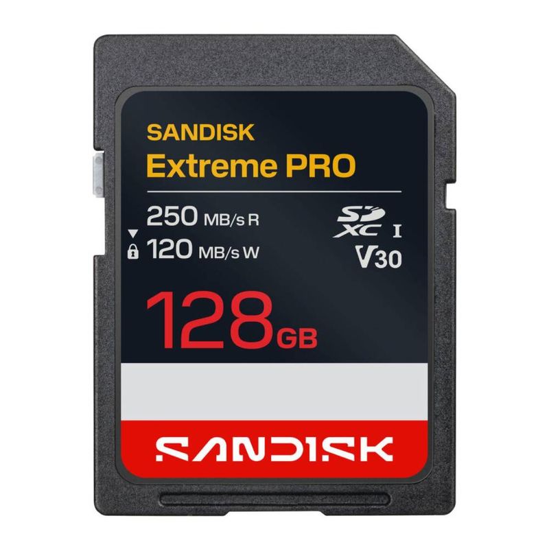 Memoria SD SanDisk Extreme PRO 128GB 250MB/s V30 U3 frontal