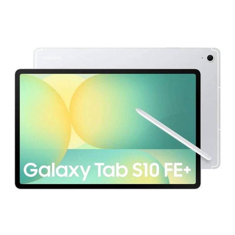 Tablet Samsung Galaxy Tab S10 FE+ 13.1 128GB Silver frontal y dorsal + S Pen