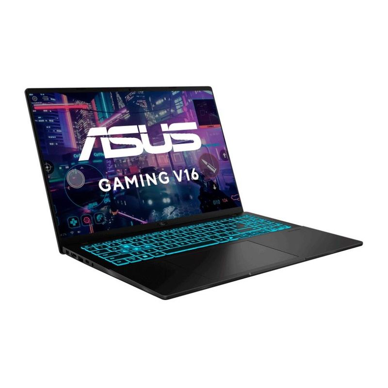 Laptop gamer ASUS V16 16" Core 5 210H RTX 3050 SSD 512GB negro frontal oblicuo