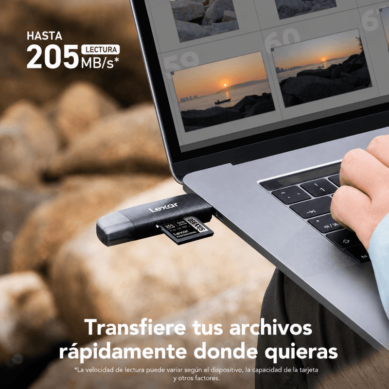 Lector Lexar SD y microSD con conexión USB-A y USB-C