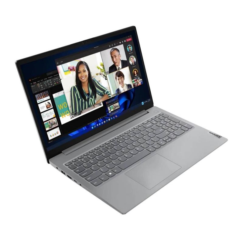 Laptop Lenovo V15 G4 AMN Ryzen 3 7320U 512GB FreeDOS gris frontal oblicuo
