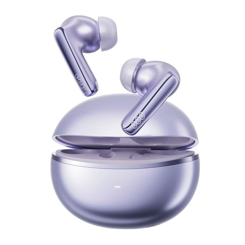 Audífonos QCY MeloBuds N70i TWS ANC 56 dB IPX5 morado frontal oblicuo