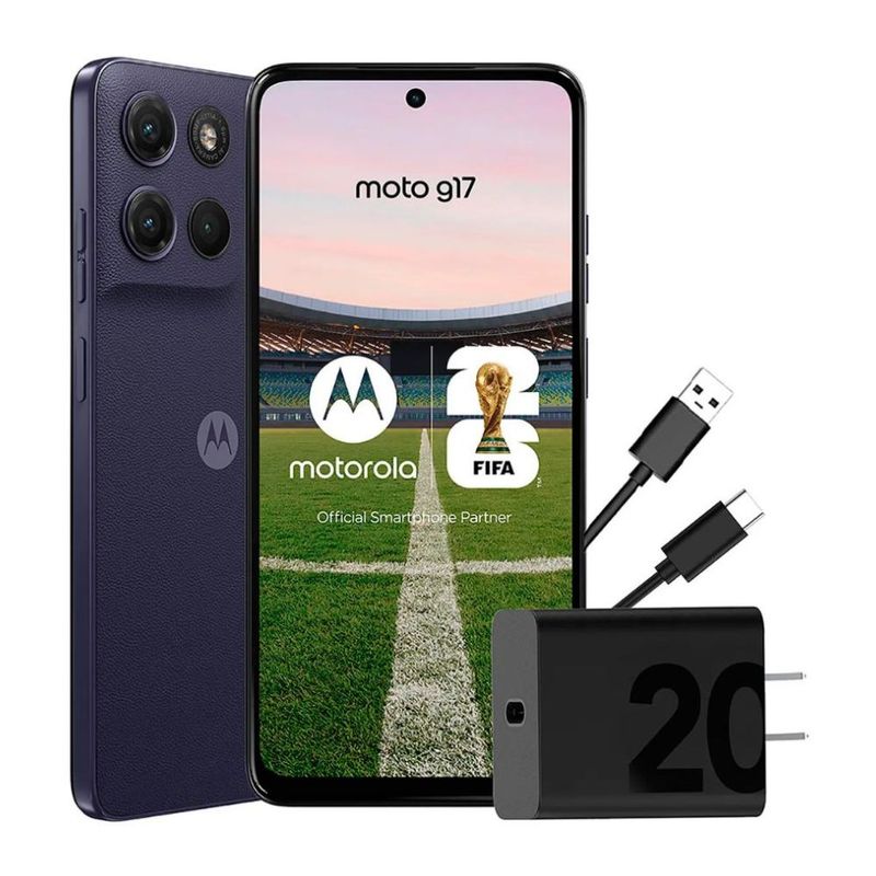 Motorola Moto G17 4G con cámara 50 MP y 128 GB arándano cargador usb c
