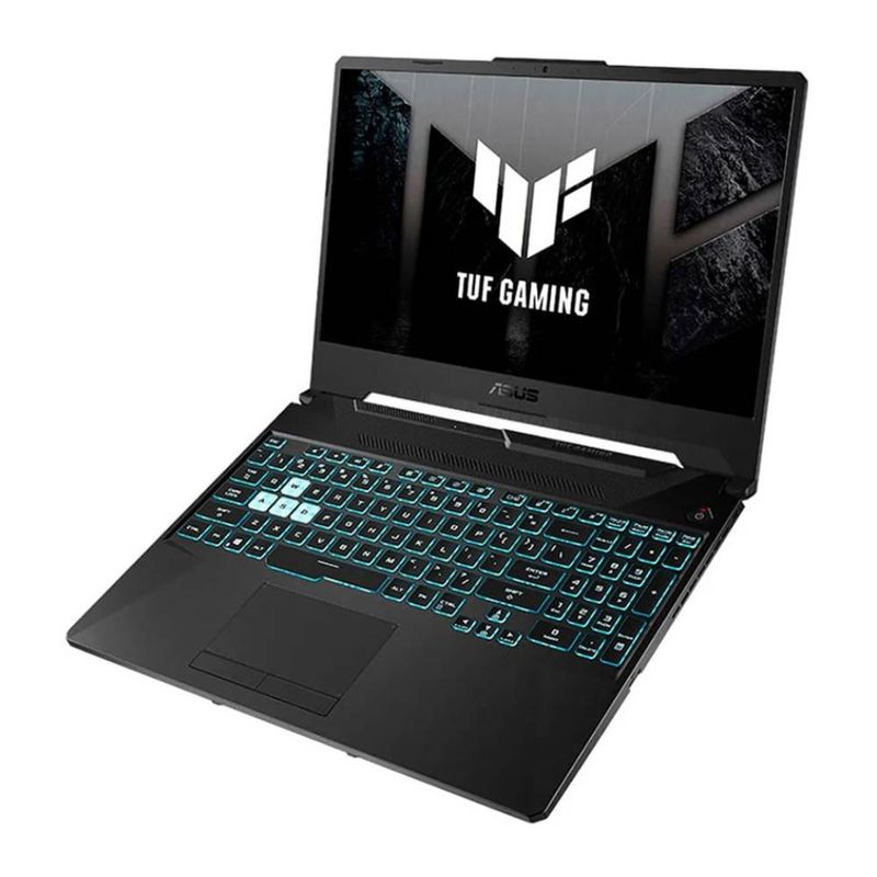 Laptop gamer ASUS TUF A15 Ryzen 7 8845HS RTX 3050 negro frontal oblicuo
