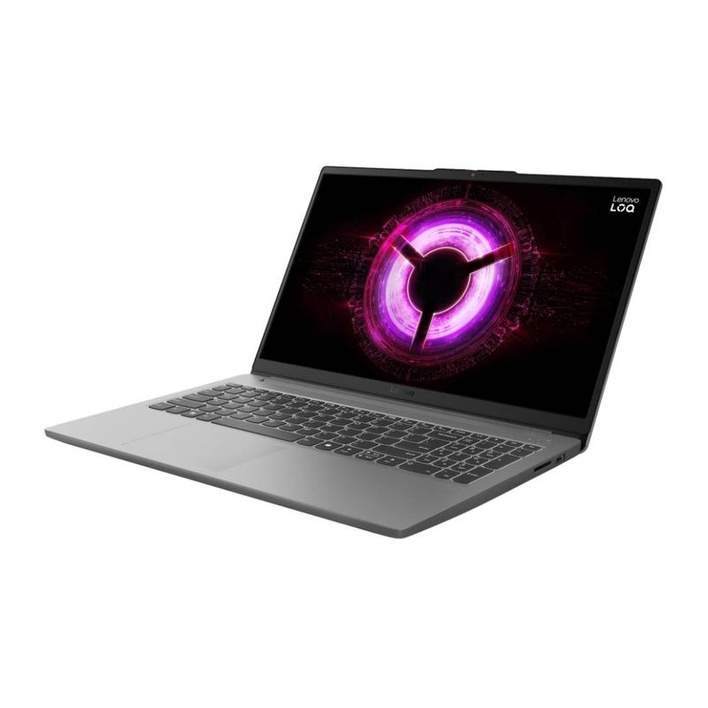 Laptop gamer Lenovo LOQ Ryzen 7 7735HS RTX 4050 144Hz gris frontal oblicuo
