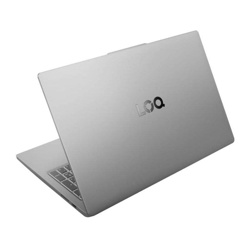 Laptop gamer Lenovo LOQ 15ARP10E Ryzen 7 RTX 3050 512GB SSD gris dorsal oblicuo
