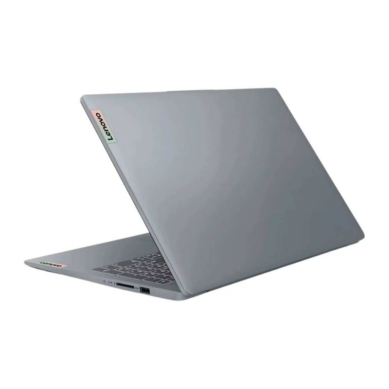 Laptop Lenovo IdeaPad Slim 3 Ryzen 5 7520U gris dorsal oblicuo