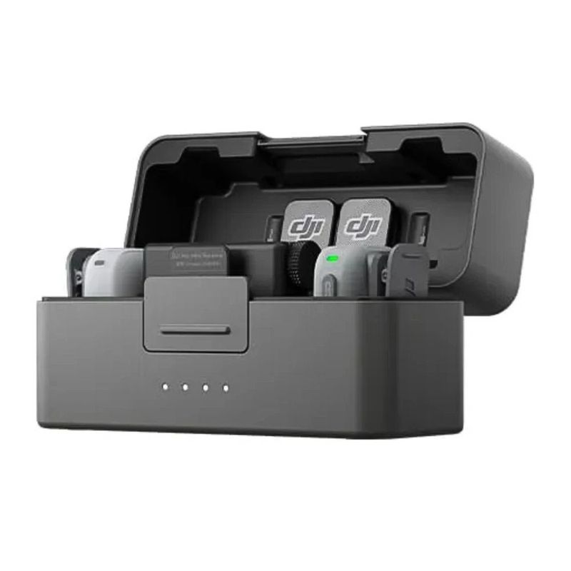 Micrófono DJI Mic Mini 2 inalámbrico 2TX 1RX 400m negro vista frontal oblicuo