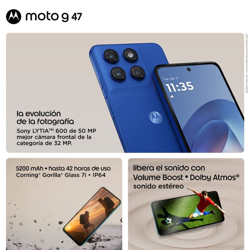 Celular Motorola G47 5G 128GB 4GB RAM azul detalles