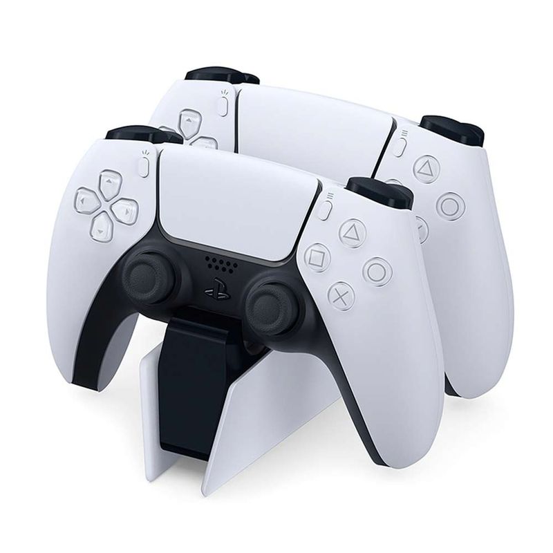 Estación de carga Sony para mandos Dualsense PlayStation 5 frontal oblicuo mandos
