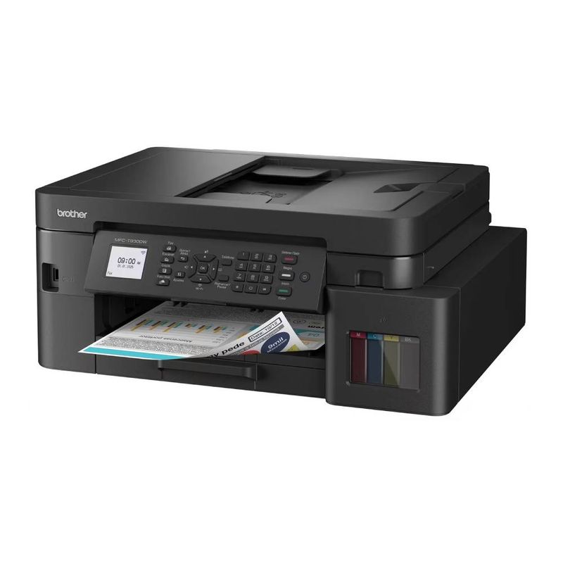 Impresora Brother MFC-T930DW tinta continua Wi-Fi y fax negro frontal oblicuo